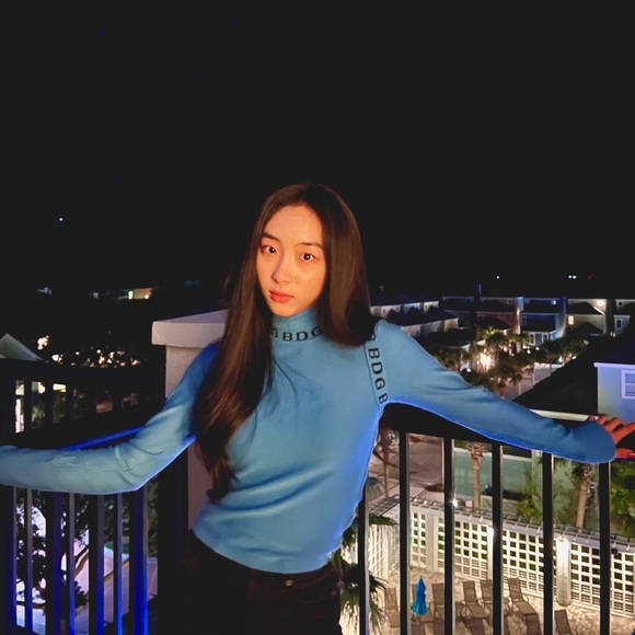 URBAN OUTFITTERS BDG long sleeve blue turtleneck top - Picture 1 of 4